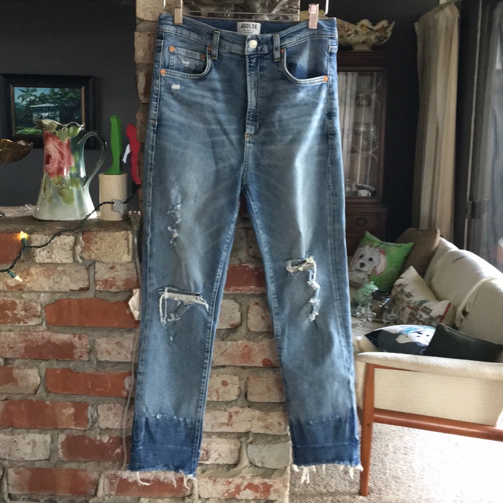 AGOLDE HIGHT WAISTED DISTRESSED JEANS